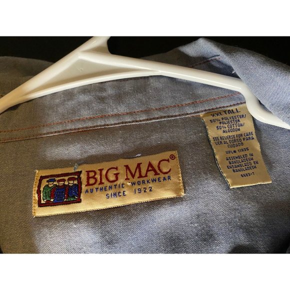 Big Mac Long Sleeve Shirt Mens 2XL Tall Blue Western Pearl Snap Workwear Casual - Picture 4 of 8